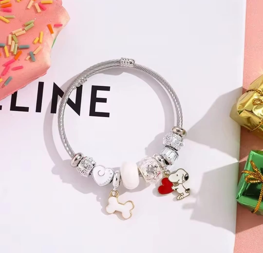 Pulsera Charm de Snoopy estilo Pandora + Collar de Snoopy